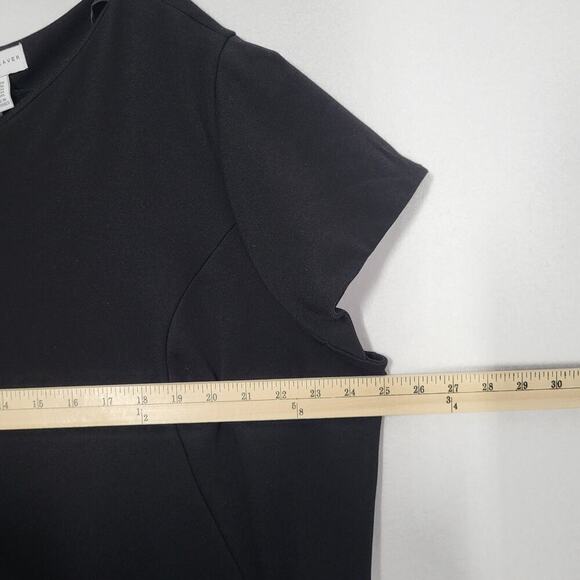 Susan Graver Women’s 2X Black Ponte Knit Cap Sleeve Midi Dress LBD Slimming Work - Picture 7 of 14